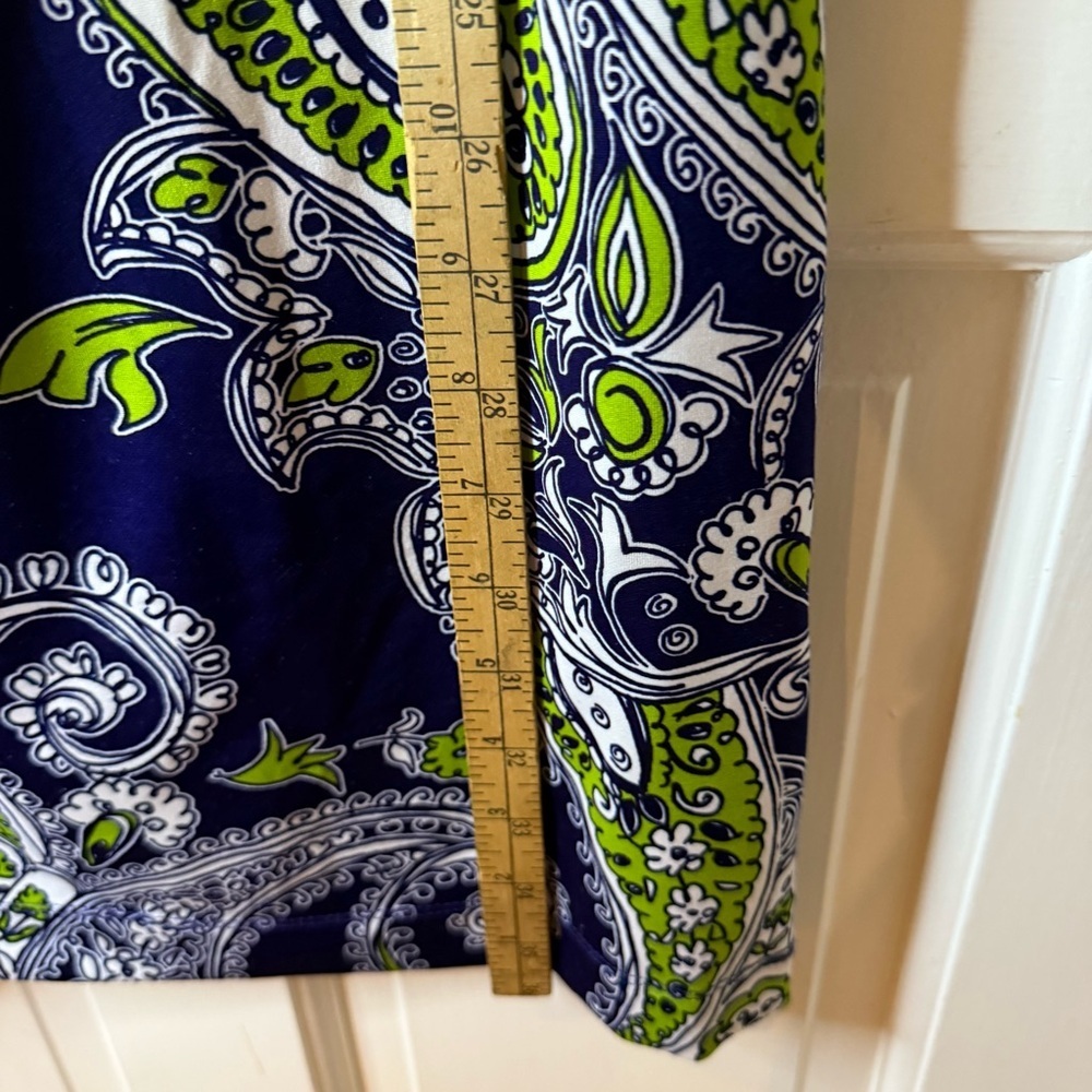 London Times Women’s 8 Sleeveless Sheath Dress Navy Blue Green Paisley Floral - Picture 7 of 8